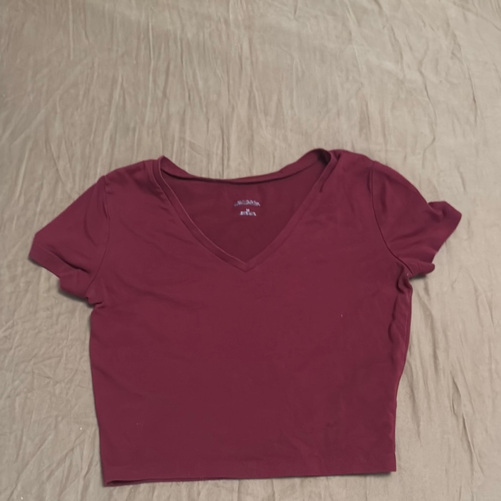 Women's Burgundy V-Neck Crop Top